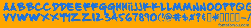 Fattip-Schriftart – Blaue Schriften auf orangefarbenem Hintergrund