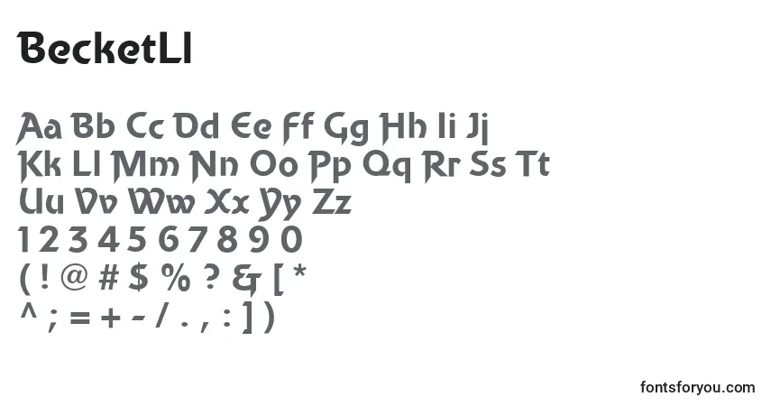 A fonte BecketLl – alfabeto, números, caracteres especiais