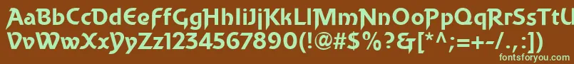 フォントBecketLl – 緑色の文字が茶色の背景にあります。