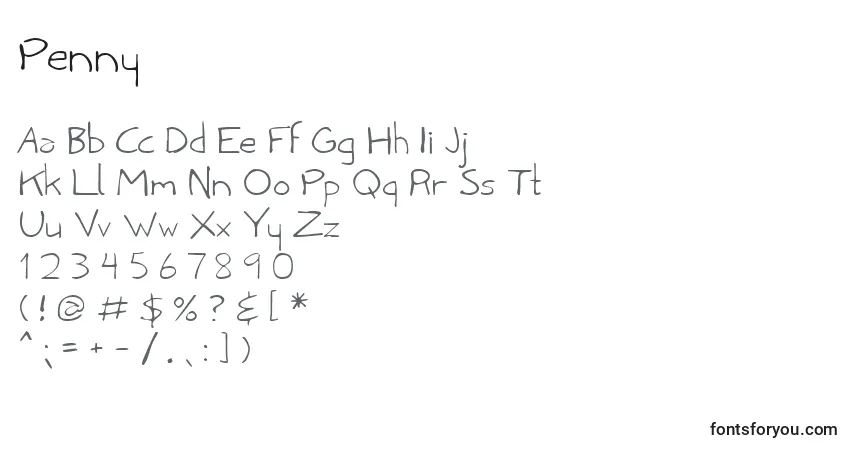 Schriftart Penny – Alphabet, Zahlen, spezielle Symbole