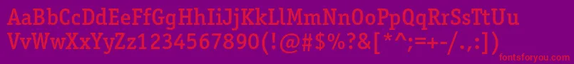 Officinaserifmediumc-Schriftart – Rote Schriften auf violettem Hintergrund