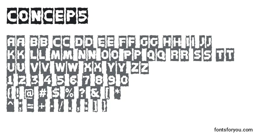 Czcionka Concep5 – alfabet, cyfry, specjalne znaki