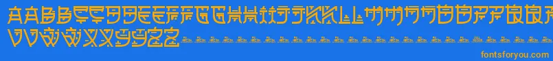 フォントZilapOrientalDemo – オレンジ色の文字が青い背景にあります。