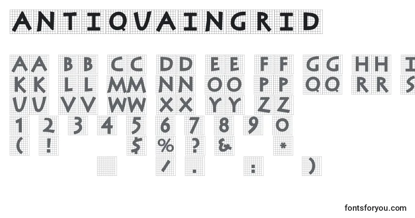 Schriftart Antiquaingrid – Alphabet, Zahlen, spezielle Symbole