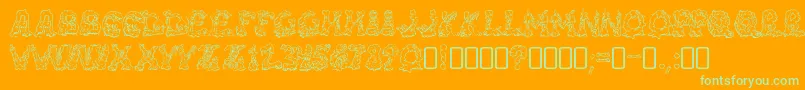 RiotacttwoRegular-Schriftart – Grüne Schriften auf orangefarbenem Hintergrund