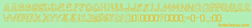 Fonte RiotacttwoRegular – fontes laranjas em um fundo verde