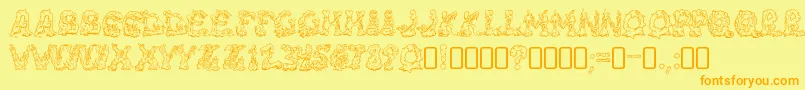 RiotacttwoRegular-Schriftart – Orangefarbene Schriften auf gelbem Hintergrund