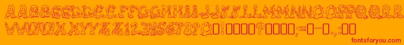RiotacttwoRegular-Schriftart – Rote Schriften auf orangefarbenem Hintergrund