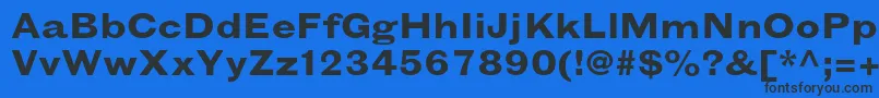 GrotesquemtstdBoldextended-Schriftart – Schwarze Schriften auf blauem Hintergrund