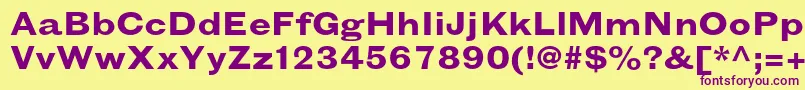 GrotesquemtstdBoldextended-Schriftart – Violette Schriften auf gelbem Hintergrund
