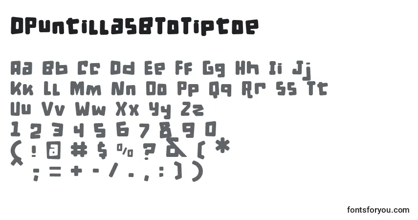 Czcionka DPuntillasBToTiptoe – alfabet, cyfry, specjalne znaki