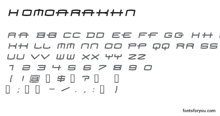 Czcionka Homoarakhn – alfabet, cyfry, specjalne znaki