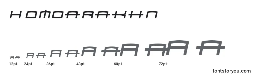 Размеры шрифта Homoarakhn