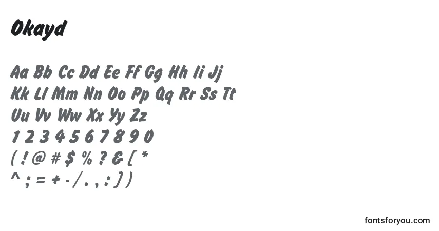 Czcionka Okayd – alfabet, cyfry, specjalne znaki