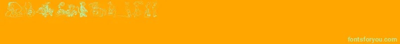 PoohBear-Schriftart – Grüne Schriften auf orangefarbenem Hintergrund