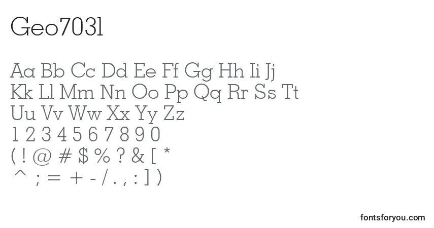 A fonte Geo703l – alfabeto, números, caracteres especiais
