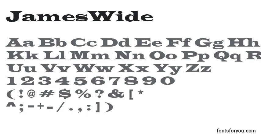 JamesWide-fontti – aakkoset, numerot, erikoismerkit