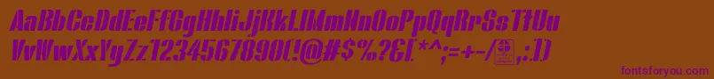 BluefishStencilItalicDemo Font – Purple Fonts on Brown Background
