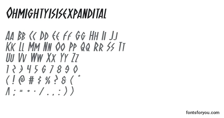 Czcionka Ohmightyisisexpandital – alfabet, cyfry, specjalne znaki