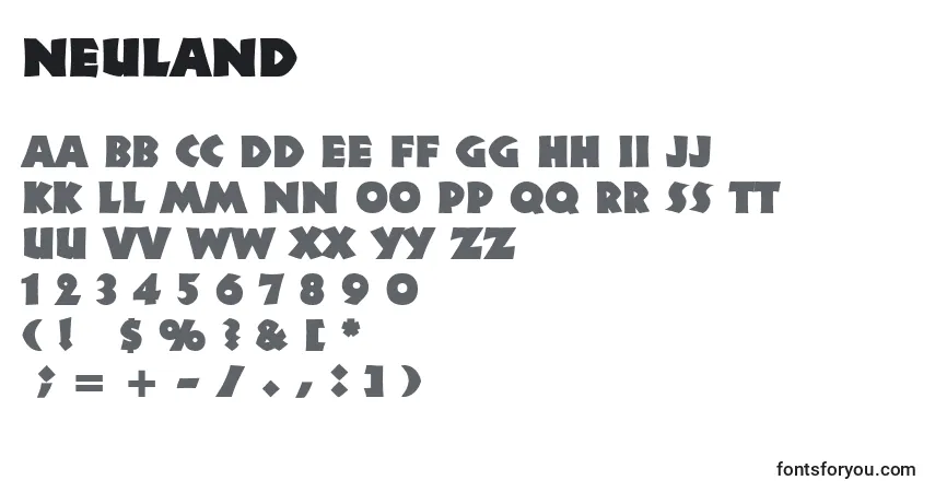 A fonte Neuland – alfabeto, números, caracteres especiais