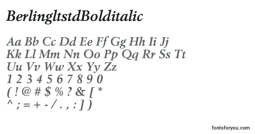 Шрифт BerlingltstdBolditalic – алфавит, цифры, специальные символы