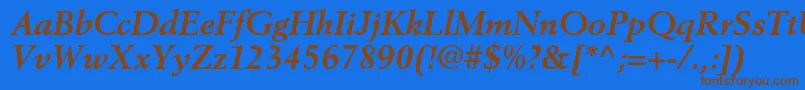 BerlingltstdBolditalic-Schriftart – Braune Schriften auf blauem Hintergrund