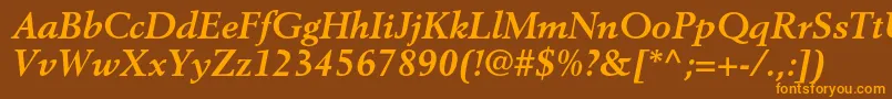 BerlingltstdBolditalic-Schriftart – Orangefarbene Schriften auf braunem Hintergrund