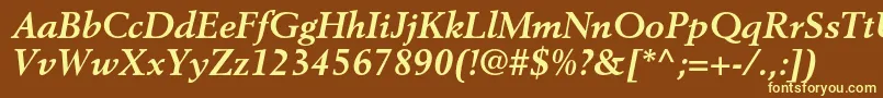 BerlingltstdBolditalic-Schriftart – Gelbe Schriften auf braunem Hintergrund