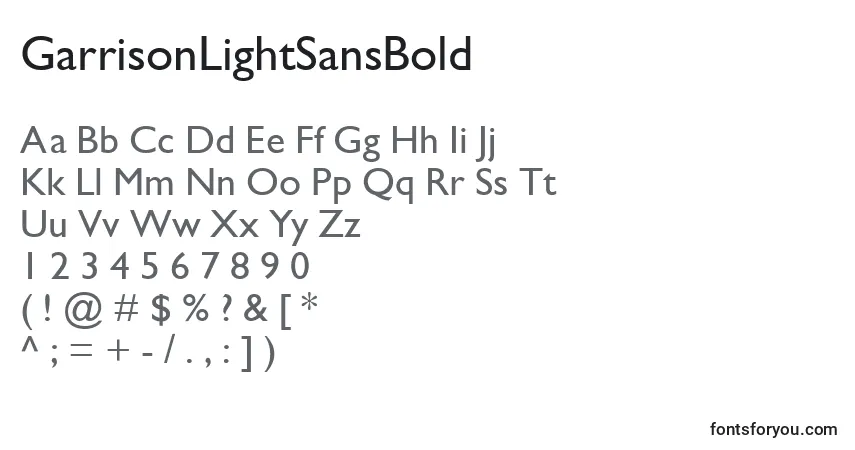 Czcionka GarrisonLightSansBold – alfabet, cyfry, specjalne znaki