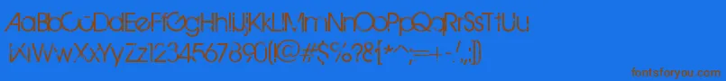 フォントBirthOfAHero – 茶色の文字が青い背景にあります。
