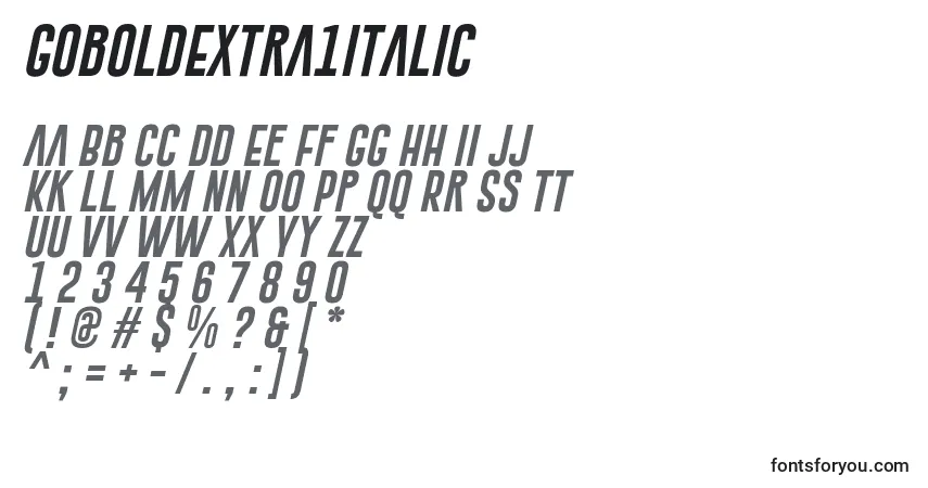 Czcionka GoboldExtra1Italic – alfabet, cyfry, specjalne znaki