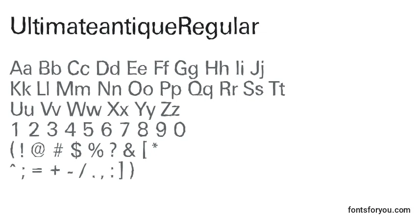 Schriftart UltimateantiqueRegular – Alphabet, Zahlen, spezielle Symbole