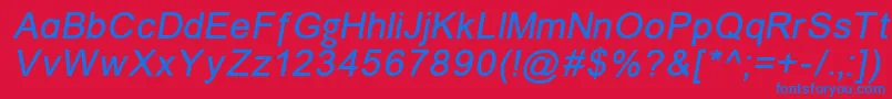 Fonte ErUniversMacItalic – fontes azuis em um fundo vermelho