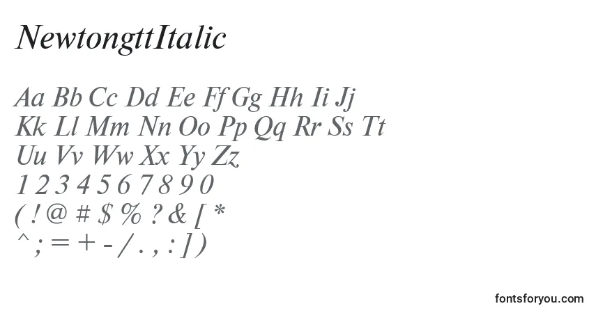 NewtongttItalic-fontti – aakkoset, numerot, erikoismerkit