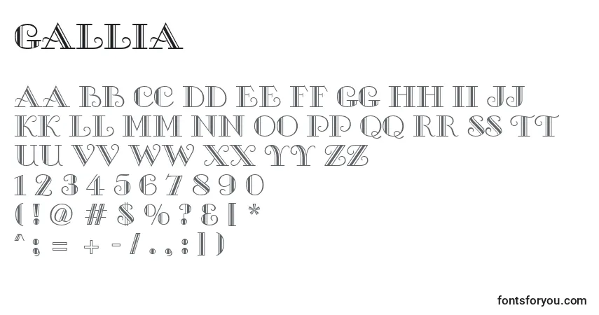 Czcionka Gallia – alfabet, cyfry, specjalne znaki