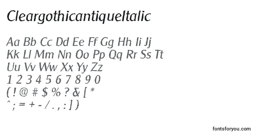 A fonte CleargothicantiqueItalic – alfabeto, números, caracteres especiais