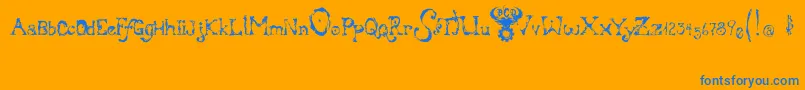 BloodyIrishBastard-Schriftart – Blaue Schriften auf orangefarbenem Hintergrund