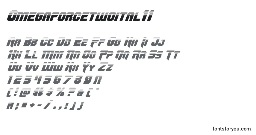 Omegaforcetwoital11-fontti – aakkoset, numerot, erikoismerkit