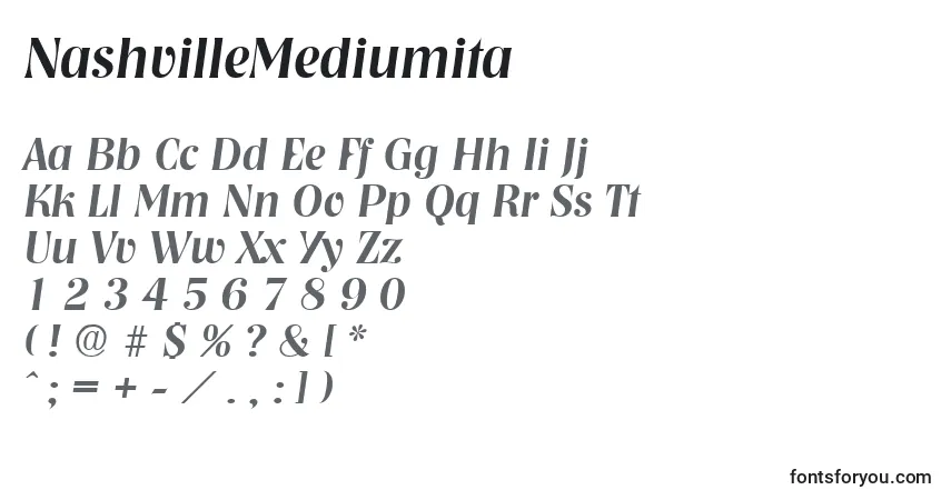 A fonte NashvilleMediumita – alfabeto, números, caracteres especiais