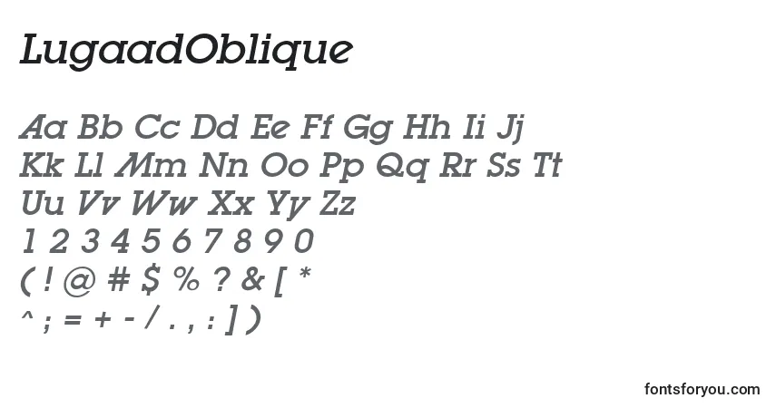 A fonte LugaadOblique – alfabeto, números, caracteres especiais