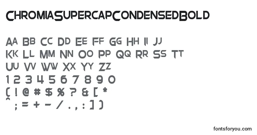 A fonte ChromiaSupercapCondensedBold – alfabeto, números, caracteres especiais