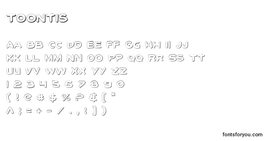 A fonte Toontis – alfabeto, números, caracteres especiais