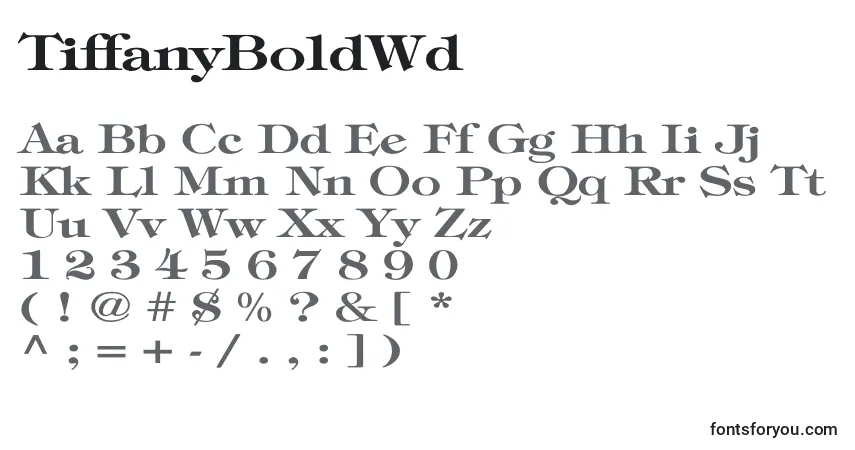 A fonte TiffanyBoldWd – alfabeto, números, caracteres especiais