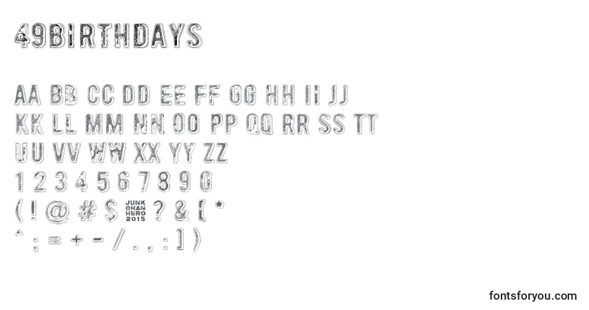 Czcionka 49Birthdays – alfabet, cyfry, specjalne znaki