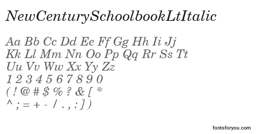 A fonte NewCenturySchoolbookLtItalic – alfabeto, números, caracteres especiais