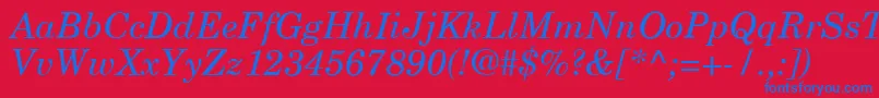 NewCenturySchoolbookLtItalic-Schriftart – Blaue Schriften auf rotem Hintergrund
