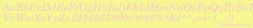NewCenturySchoolbookLtItalic-fontti – vaaleanpunaiset fontit keltaisella taustalla