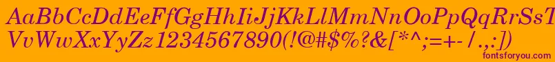 NewCenturySchoolbookLtItalic-Schriftart – Violette Schriften auf orangefarbenem Hintergrund