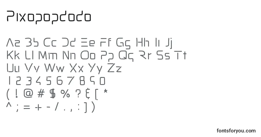 A fonte Pixopopdodo – alfabeto, números, caracteres especiais