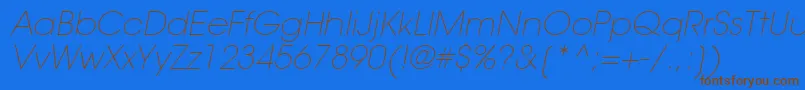 Weitere Informationen zur ItcAvantGardeGothicLtExtraLightOblique-Schriftart ItcAvantGardeGothicLtExtraLightOblique-Schriftart – Braune Schriften auf blauem Hintergrund